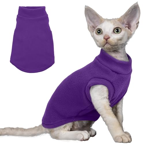 PUMYPOREITY Fleece-Katzenweste, dickes Katzenhemd für den Winter, Katzenkleidung für kaltes Wetter, weicher Kätzchenpullover, nur Katzenpullover für Katzen, Lila, M von PUMYPOREITY