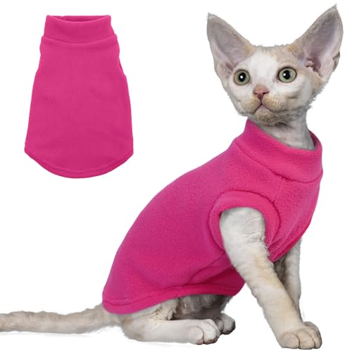 PUMYPOREITY Fleece-Katzenweste, dickes Katzenhemd für den Winter, Katzenkleidung für kaltes Wetter, weicher Kätzchenpullover, nur Katzenpullover für Katzen, Rosenrosa, M von PUMYPOREITY