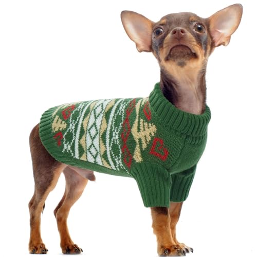 PUMYPOREITY Hund Weihnachtspullover, Warmer Hundepullover Große Größe Hund, Rollkragen Große Hundepullover, Weiche Hunde Weihnachtsoutfit für Beagle Corgi Grün XL von PUMYPOREITY