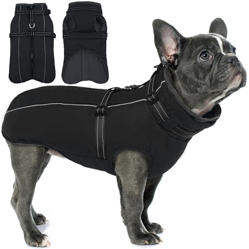 PUMYPOREITY Hundemantel Kleine Hunde Mit Eingebautem Geschirr, Warme Winterjacke Wasserfest Reflektierend Fleece Schneejacke für Kleine Hunde (Chihuahua) Schwarz XS von PUMYPOREITY