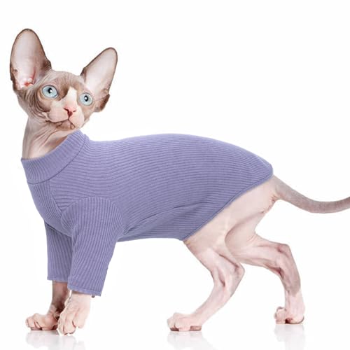 PUMYPOREITY Katze Baumwolle Kleidung, Pulli Warm für Haarlose Katze Weste Shirts Kätzchen Weiche Jumper Katzenkostüm Mantel für Kleine/Mittlere/Große Katzen(Lila, L) von PUMYPOREITY