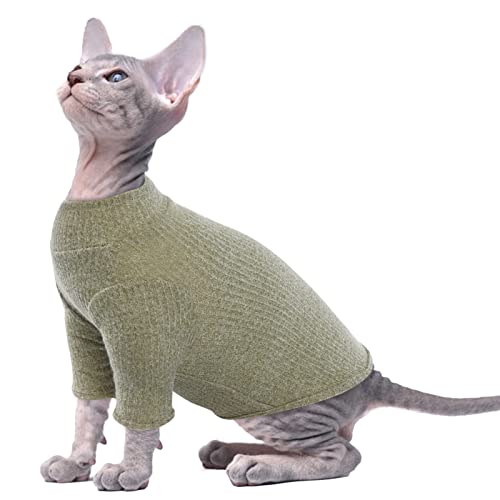 PUMYPOREITY Katze Baumwolle Kleidung, Pullover Warm für Sphynx Haarlose Katze Haustierkleidung Unifarben Weste Shirts Kätzchen Weiche Jumper Katzenkostüm Mantel für Katzen/Kitten(Grün, M) von PUMYPOREITY