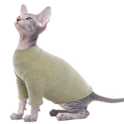 PUMYPOREITY Katze Baumwolle Kleidung, Pullover Warm für Sphynx Haarlose Katze Haustierkleidung Unifarben Weste Shirts Kätzchen Weiche Jumper Katzenkostüm Mantel für Katzen/Kitten(Grün, XS) von PUMYPOREITY