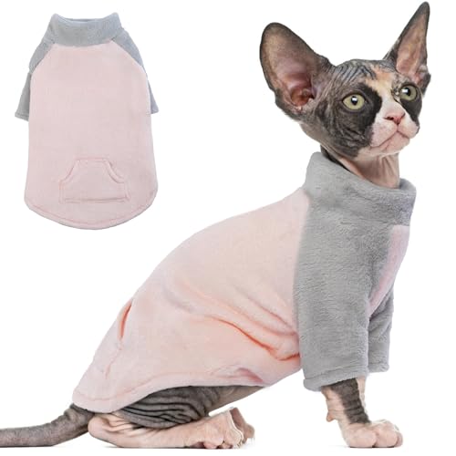 PUMYPOREITY Pullover für Sphynx Katze, weiche Korallen-Fleece-Katzenkleidung, Rosa, Größe L von PUMYPOREITY