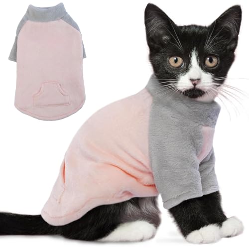 PUMYPOREITY Pullover für Sphynx Katze, weiche Korallen-Fleece-Katzenkleidung, Rosa, Größe M von PUMYPOREITY