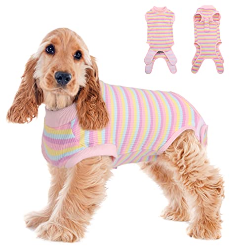 Hundebody Nach Op Rüde/Hündin, Leckschutz Hund Anti-Wundlecken Op Body Hund Wundschutzanzüge für Hunde Chirugenanzug Pet Shirt(Rosa Streifen, XXL) von PUMYPOREITY