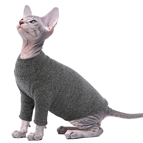 PUMYPOREITY Sphynx Haarlose Katze Baumwolle Kleidung Pullover Niedlich Atmungsaktiv T-Shirts Haustierkleidung Rundkragen Weste Kätzchen Shirts Weiche Hautfreundliche Bekleidung Outfit(Schwarz, XS) von PUMYPOREITY