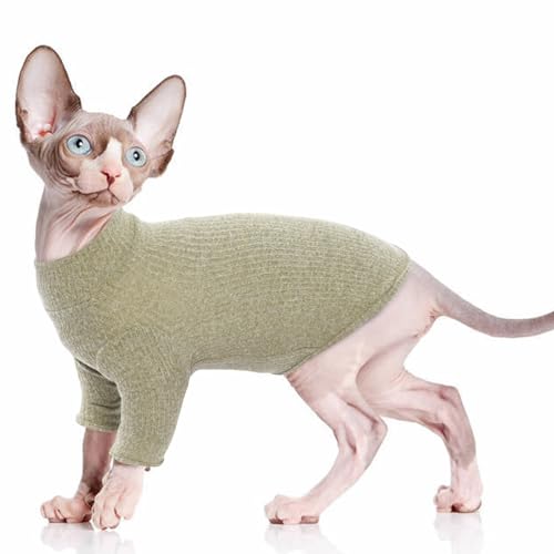 PUMYPOREITY Katze Baumwolle Kleidung, Pulli Warm für Sphynx Haarlose Katze Weste Shirts Kätzchen Weiche Jumper Katzenkostüm Mantel für Kleine/Mittlere/Große Katzen(Grün, XL) von PUMYPOREITY