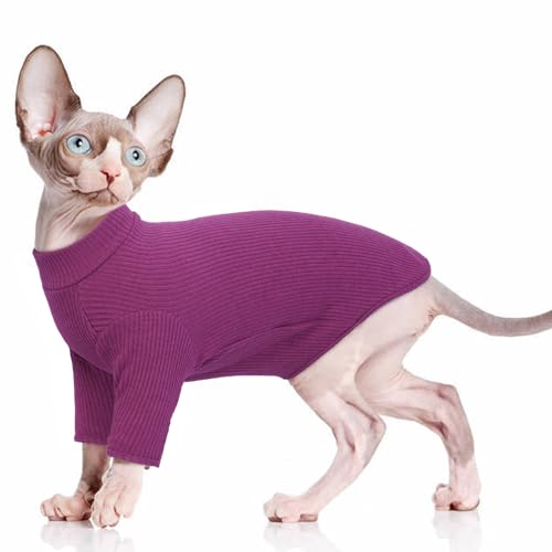 PUMYPOREITY Sphynx Haarlose Katze Baumwolle Kleidung Pullover Niedlich Rollkragen Atmungsaktiv T-Shirts Weste Kätzchen Weiche Bekleidung(Rot, XXL) von PUMYPOREITY