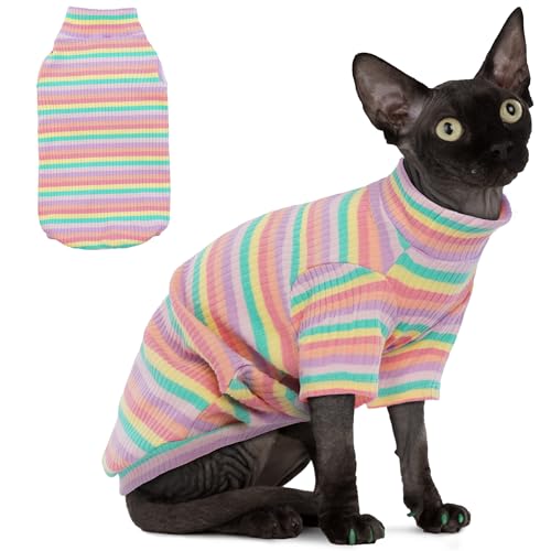 PUMYPOREITY Sphynx Katzenkleidung, weiches haarloses Katzenhemd mit Ärmeln, dehnbarer Katzenpullover, Pullover, Katzenschlafanzug, Jumpsuit, Rollkragen-Katzen-Outfit für Sphynx Cornish Rex, Devon Rex, von PUMYPOREITY