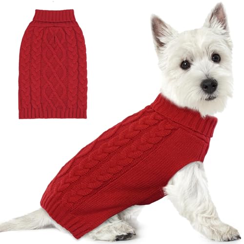 PUMYPOREITY Weihnachtspullover für Hunde, warmer Hundepullover für kleine Hunde, Rollkragenpullover für kleine Hunde, Rot, Größe M von PUMYPOREITY