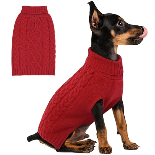 PUMYPOREITY Weihnachtspullover für Hunde, warmer Hundepullover für kleine Hunde, Rollkragenpullover für kleine Hunde, Rot, XS von PUMYPOREITY