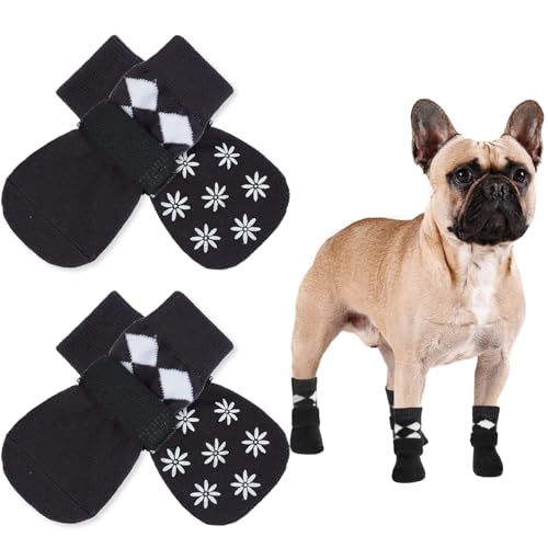 PUMYPOREITY 2 Paar Anti-Rutsch-Hundesocken, Pfotenschutz Katze Socken für den Pfotenschutz von Hunden mit verstellbarem Klettverschluss(Schwarz, S) von PUMYPOREITY