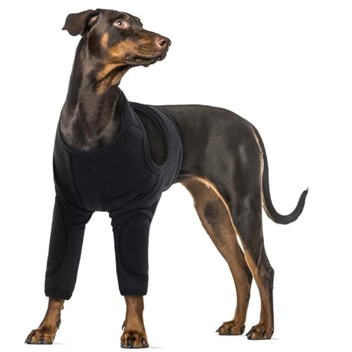 Leckschutz Hund Vorderbeine, Ellenbogenbandage Hund Vorderbein XXXL Erholungsanzug für Hunde nach Operation(Schwarz, 3XL) von PUMYPOREITY