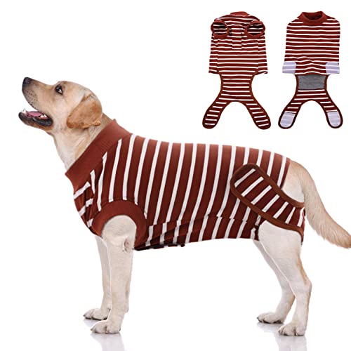 Recovery Suit Hunde, Wundschutzanzüge Für Welpen Haustiere Postoperative Pflege Schutzkleidung Wunden nach Chirurgie Verhindern Sie Lecken Beißen Alternative E-Collar nach Op(Braun Streifen, S) von PUMYPOREITY