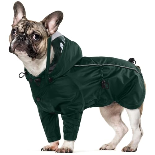 Regenmantel Hund, Regenjacke Hund mit Kapuze Hunderegenmantel Wasserdicht mit Leinenlöchern für Kleine Mittelgroße Große Hunde(Armeegrün, M) von PUMYPOREITY