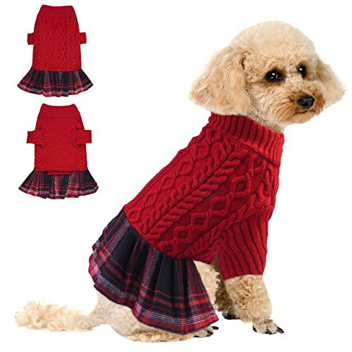 Rollkragen Hundepullover Weihnachten, Warme Welpenkleidung Klassische Strickwaren für kleine Hunde Chihuahua Warm Kleidung Weihnachten Haustier Outfits(Rot, S) von PUMYPOREITY