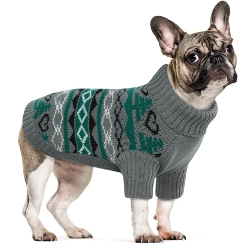 Rollkragenpullover, Warme Strickwaren Winter Hund Mantel Weihnachten Kleine Hunde Haustier-Winterkleidung hundepullover Winter für Welpen und Katzen mit Weihnachten Muster(Grau, S) von PUMYPOREITY