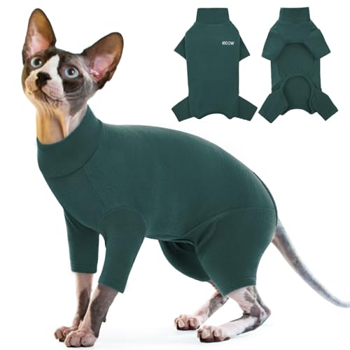 Katzenpullover, Mantel für Katzen Sphynx Katzen Kleidung Op Body Katze Jacke für Sphynx Katze Body für Katzen Operation(Dunkelgrün, M) von PUMYPOREITY