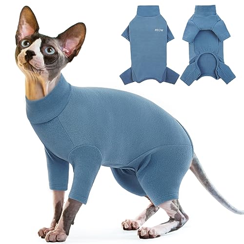 Sphynx Katzen Kleidung Winter, Pullover Katze Warm Weste Katze-Schlafanzug Strickpullover Jumpsuit Onesie Haarlose Katze Kleidung Wintermantel Katze Jacke(Blau, M) von PUMYPOREITY