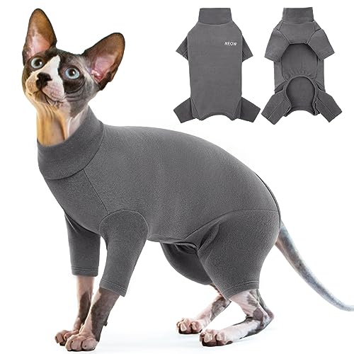 PUMYPOREITY Fleece Katzenpullover, Katze Mantel Warm Winter Kleidung Katzen-Pyjama Katze Overall Rollkragen Kaltwettermäntel Herbst Winter Kätzchenkleidung(Grau, XL) von PUMYPOREITY