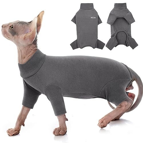 Sphynx Kleidung Winter, Rollkragenpullover Haarlose Katze Weiche Warme Langärmlige Einteiler Katzenbekleidung Wintermantel Vierbeinig Kätzchen(Grau, XS) von PUMYPOREITY