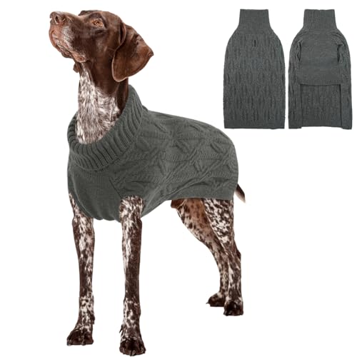 Rollkragenpullover Hund, Katzenpullover Weicher Strickwolle Winter Pullover Gestrickt Mantel Kleidung für Katzen Hunde Hundejacke Große Hunde Dog Jumper(Grau, 2XL) von PUMYPOREITY