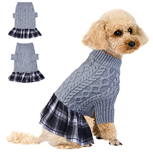 Sweater für Hund, Hundepullover mit Zopfstrickmuster Winter Warmer Hund Jacke Weste Strickpullover für Klein Mittelgroße Hunde(Grau, M) von PUMYPOREITY