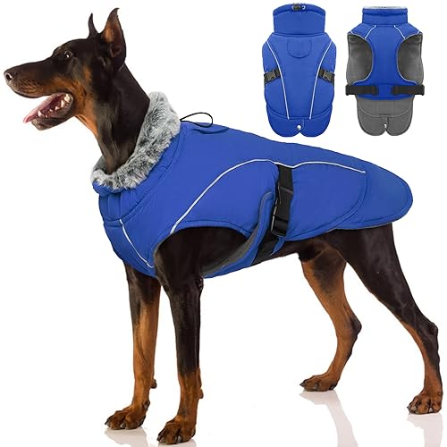 Warmer Wintermantel für Hunde, Winterjacke wasserdichte Hundejacke Hundeweste Winter Fleece Gefüttert Winddicht Outdoor jacken(Blau, XL) von PUMYPOREITY