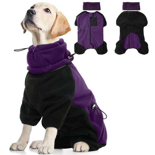 Hunde Fleecejacke, Wintermantel mit Abnehmbarer Rollkragen Hundemantel Hundepullover Warm Winddicht Weste Kleidung Winterjacke für Mittlere Hunde(Lila, XL) von PUMYPOREITY