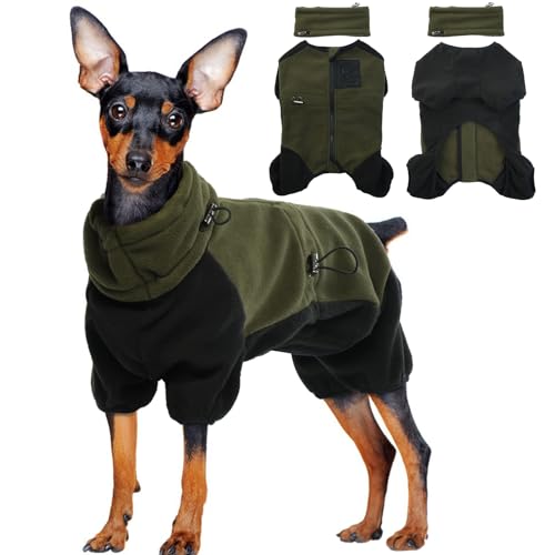 Wintermäntel Hund, Hundejacke Polar Fleece Hunde Pulli mit Abnehmbarer Rollkragen Mantel Weiche Warm mit Beinen Hunde Overall Frühling Winter Herbst Kleidung(Armeegrün, XS) von PUMYPOREITY