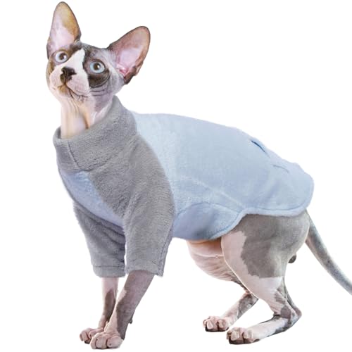 Katzen Pullover, Sphynx Katzen Kleidung Winter Clothing Sphynx Cat Wintermantel Sphynx Katze Winter Klamotten Sphynx Fleece Katzen Pulli für Katze(Blau, M) von PUMYPOREITY