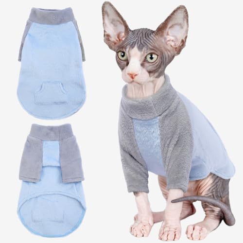 Sphynx Katze Kleidung Winter, Katzenmantel Winter Katzenbekleidung Winter Warme Fleece Winterjacke für Katzen Outfit Sphynx Katzenpullover(Blau, S) von PUMYPOREITY