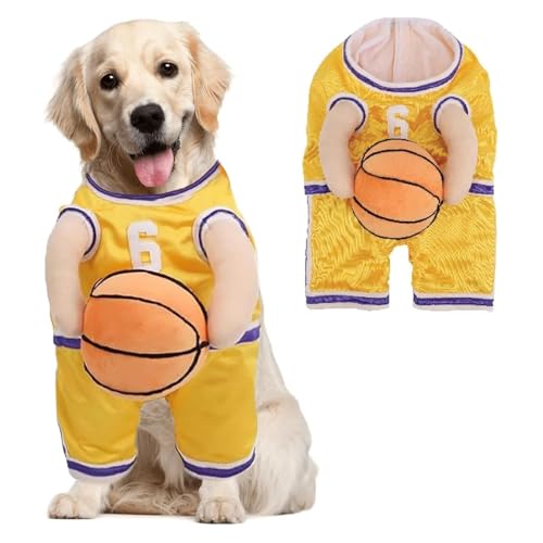 Hunde Basketball Kostüm mit Ball, Hund Basketball Spieler Kostüm, Lustiges Haustierkostüm Haustier Cosplay Party Anzug für Halloween Weihnachten Cosplay Party (Gelb, L) von PUNELE