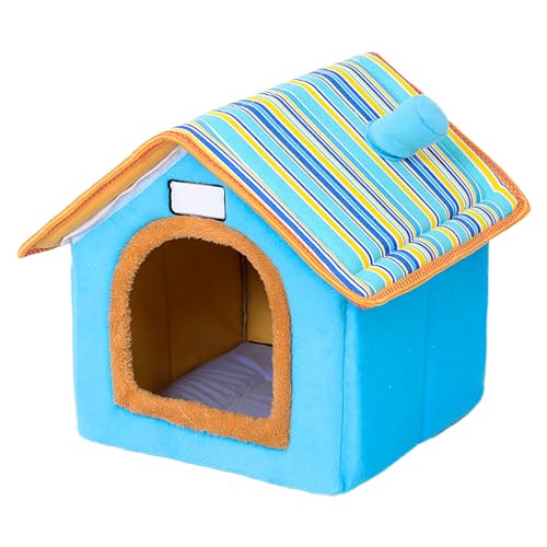 PUNELE Winter Haustier Bett Haus mit Abnehmbarer Pad Waschbar Nettes Komfortables warmes Haustier Bett Haus Hunde und Katzen (Blau) von PUNELE