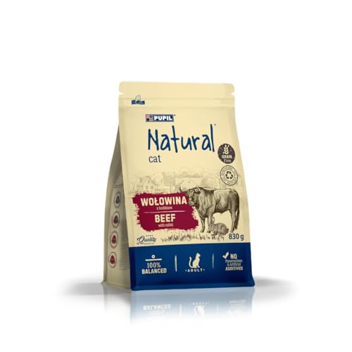 Natural, Trockenfutter für ausgewachsene Katzen, Alleinfuttermittel, Getreidefrei, Rind mit Kaninchen, 830g von PUPIL Natural