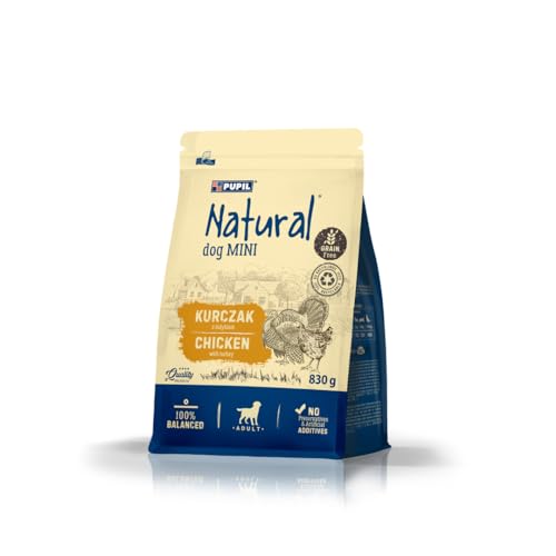 Natural Mini, Trockenfutter für ausgewachsene Hunde Kleiner und Kleinster Rassen, reich an Hähnchen mit Truthahn, Paket 10 x 830g von PUPIL Natural