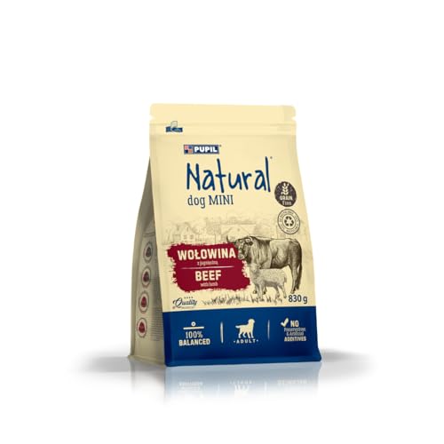 Natural Dog Mini, Trockenfutter für ausgewachsene Hunde Kleiner Rassen, Alleinfuttermittel, Getreidefrei, Rind mit Lamm 830g von PUPIL Natural