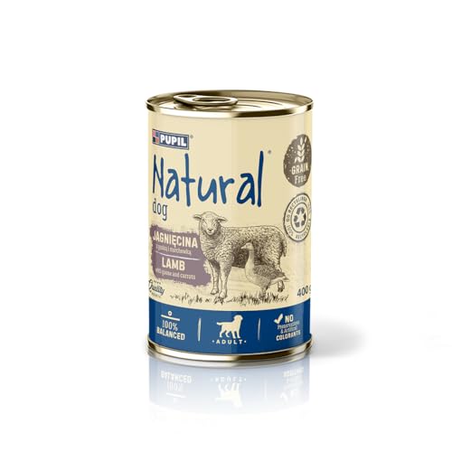 Natural, Nassfutter für ausgewachsene Hunde, Alleinfuttermittel, Getreidefreies Hundefutter, Lamm mit Gans und Karotten 10 x 400g von PUPIL Natural