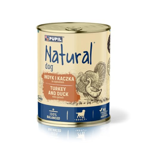Natural Nassfutter für ausgewachsene Hunde, Getreidefrei, Hundefutter reich an Truthahn mit Ente und Spinat 6X 800g von PUPIL Natural