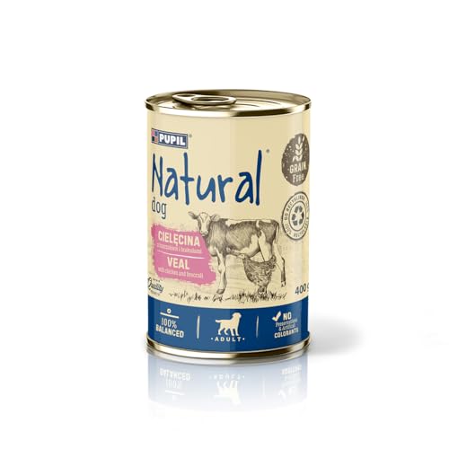 Natural Nassfutter für ausgewachsene Hunde, Alleinfuttermittel, Getreidefreies Hundefutter, Kalb mit Hähnchen und Brokoli 10 x 400g von PUPIL Natural