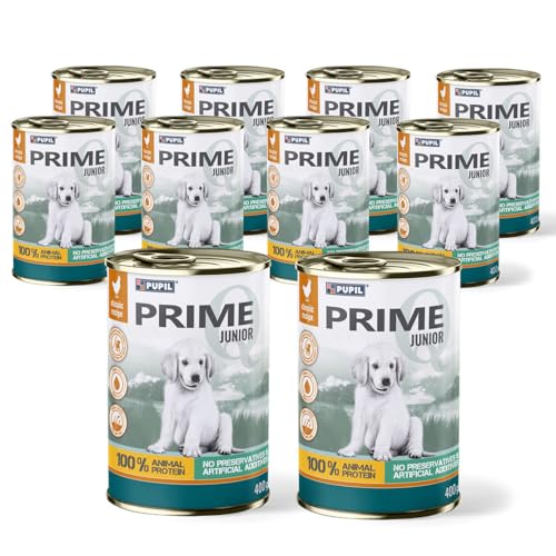 PUPIL PRIME JUNIOR Nassfutter für Welpen, Junge Hunde reich an Hähnchen Paket 10 x 400 g von PUPIL PRIME