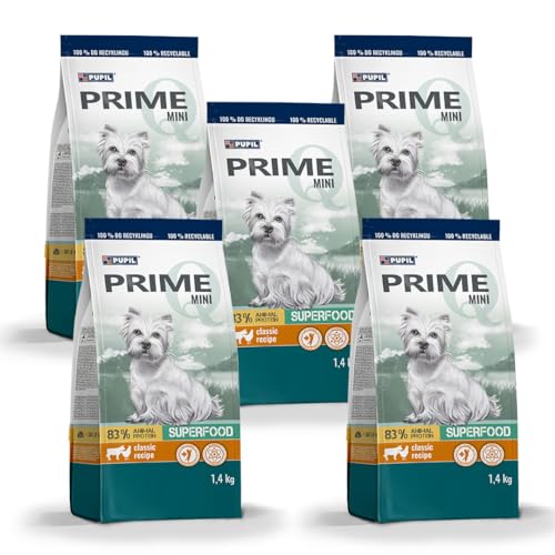 Prime Trockenfutter Alleinfuttermittel für ausgewachsene Hunde kleiner und Kleinster Rassen mit Hähnchen und Rindfleisch Packet für Mini Hunde 5 x 1,4kg von PUPIL PRIME