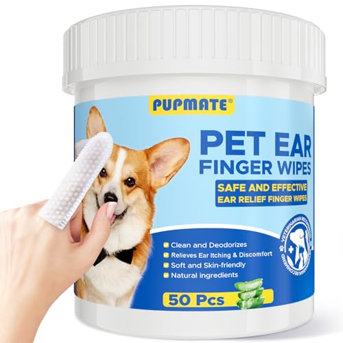 PUPMATE Hunde-Ohrentücher, hypoallergen und pflanzliche Ohrentücher für Hunde, um Schmutz und Wachsansammlungen zu entfernen, Haferflockenduft, 50 Stück von PUPMATE