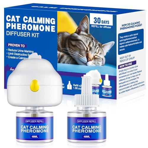 PUPMATE Ultimativer 3-in-1 Katzen-Diffusor mit Pheromonen – 30 Tage lang anhaltender Schutz, zum Einstecken, 2 x 48 ml Nachfüllpackungen Perfekt zur Linderung von Angst vor Umweltveränderungen, Reisen von PUPMATE
