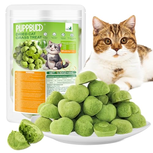 Katzengras Snacks, Gefriergetrocknet Snacks für Katzen, 100g Katzengras Fertig Gewachsen für die Zahnpflege, Katzengrasstäbchen Haarknäuel, Katzenminze von PUPPBUDD