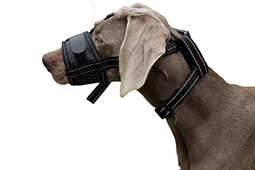 PUPPY BAY Maulkorb für Hunde, echtes Leder, atmungsaktiv, weich, für große, mittelgroße und kleine Welpen, Air-Mesh-Maulkorb, Anti-Beißen, Bellen, Kauen, Training, Mundschutz (schwarz, XL) von PUPPY BAY