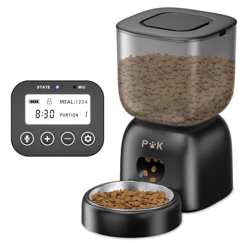 PUPPY KITTY Futterautomat, 3L Automatischer Futterspender, 180 Tage Lange Batterielebensdauer, 10S-Sprachaufforderung und Edelstahlschüssel, bis zu 4 Mahlzeiten pro Tag (Black) von PUPPY KITTY