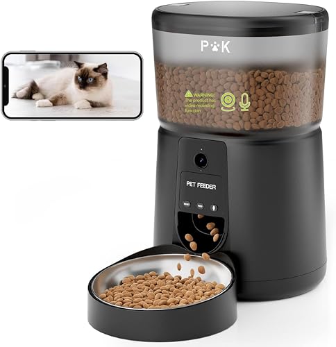 Puppy Kitty Futterautomat Katze, 2,4 G WLAN Automatischer Futterspender Katze mit APP Video Audio, Katzenfutter Automat mit Edelstahlnapf, 1-8 Mahlzeiten pro Tag von PUPPY KITTY