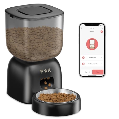 PUPPY KITTY Futterautomat Katze, 2,4G WIFI App-Steuerung Automatischer Futterspender Katze mit Edelstahlschüssel, Leicht zu Reinigen, 10S Aufnahmefunktion, 1-10 Mahlzeiten pro Tag (Schwarz) von PUPPY KITTY